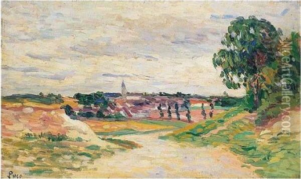 Paysage De Saint-ay, Signed, Oil On Board, 22 By 37 Cm., 8 5/8 By 14 5/8 In Oil Painting - Maximilien Luce