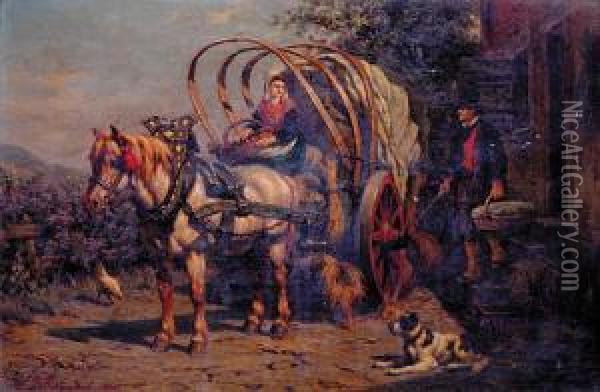 Peasants And Wagon Wj Wj Oil Painting - Willem Jacobus Boogaard