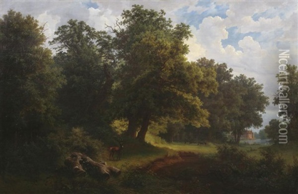 Sommerliche Waldlandschaft Bei Dessau (?) Oil Painting - Gustav Friedrich Papperitz