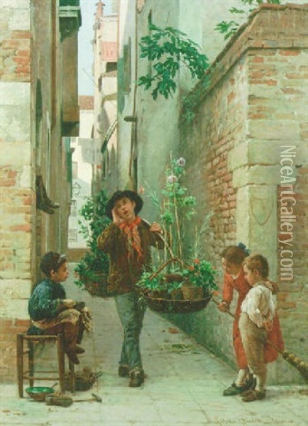 A Flower Seller Oil Painting - Antonio Ermolao Paoletti