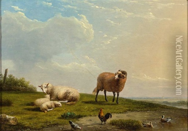 Schafe Und Federvieh Auf Weide Oil Painting - Franz van Severdonck