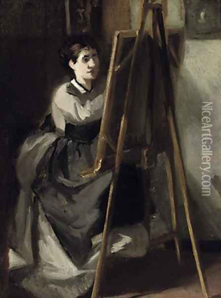 La jeune eleve, (Portrait of Sister as Artist ), 1871 Oil Painting - Eva Gonzales