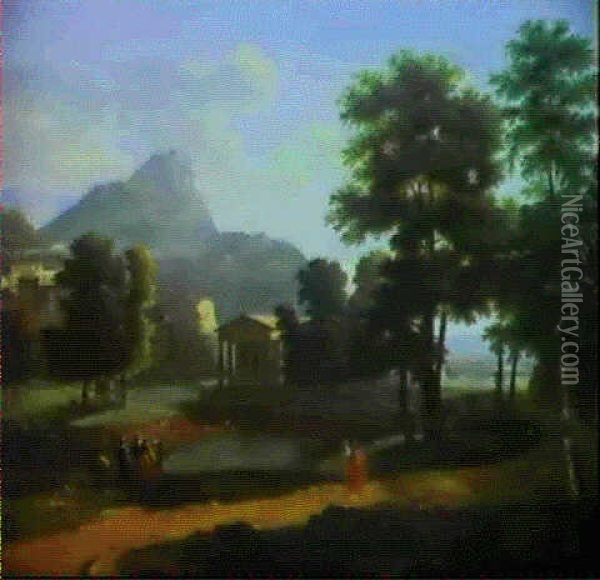 Paysage Au Temple Antique Oil Painting - Jean Victor Bertin
