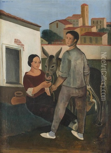 Famille Avec Un Ane Oil Painting - Bertil Bull-Hedlund