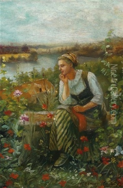 Daydreaming In The Flower Garden Oil Painting - Daniel Ridgway Knight