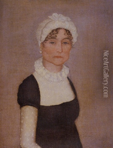A Portrait Of A Rosy-cheeked Lady With Green Eyes Oil Painting - Ammi Phillips