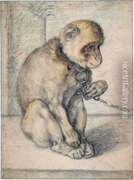 Monkey on a chain, seated Oil Painting - Hendrick Goltzius
