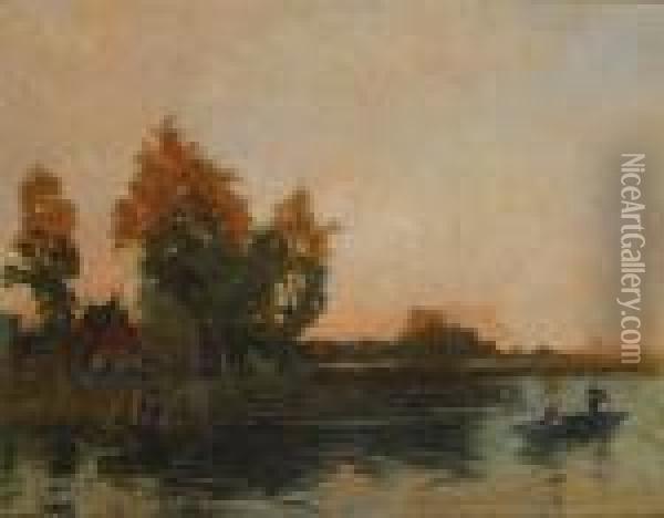 Barque Sur L'eau Oil Painting - Thomas E. Mostyn
