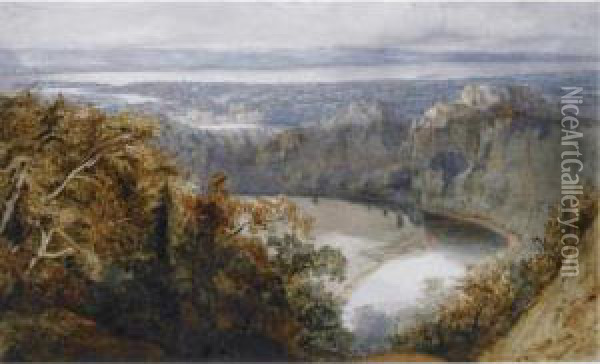 View Of Chepstow; Portrait Of A Gentleman Oil Painting - John Scarlett Davis