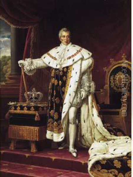 Portrait De Charles X En Costume De Sacre. Oil Painting - Alexandre Francois Caminade
