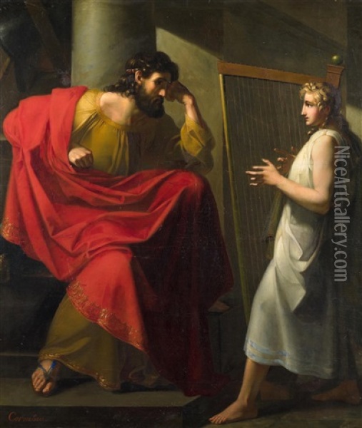 David Spielt Vor Saul Die Harfe Oil Painting - Peter von Cornelius