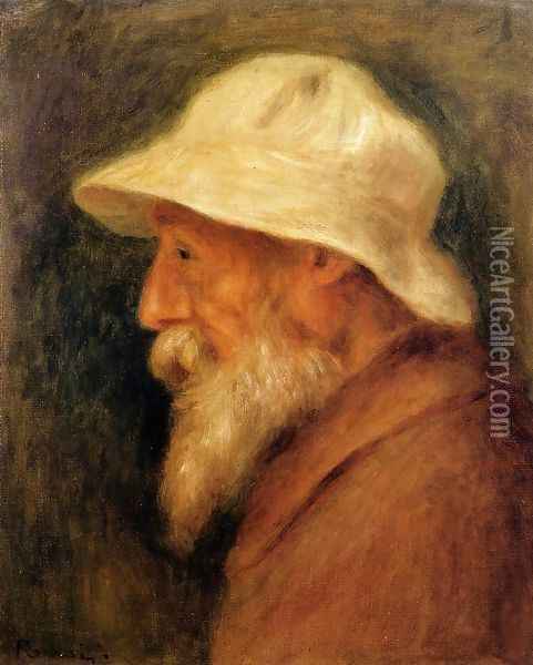 Self Portrait With A White Hat Oil Painting - Pierre Auguste Renoir
