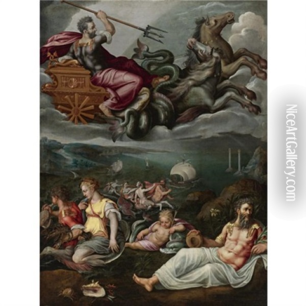 Allegory Of The Sea Oil Painting - Jan van der Straet (Stradanus)