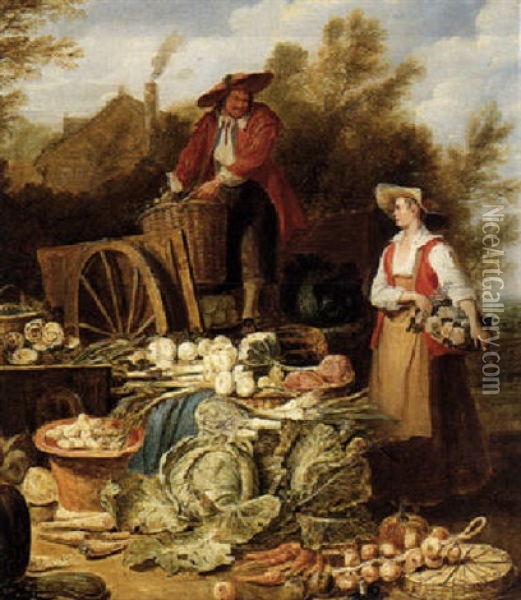 A Vegetable Seller Oil Painting - Pieter Angillis