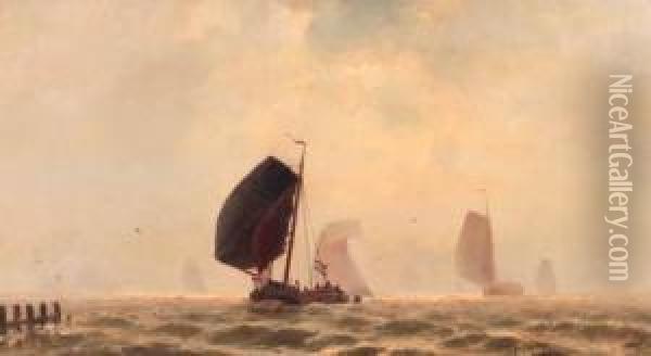 Dutch Hoys Returning Home From The Sea Oil Painting - Jacob Eduard Van Heemskerck Van Beest