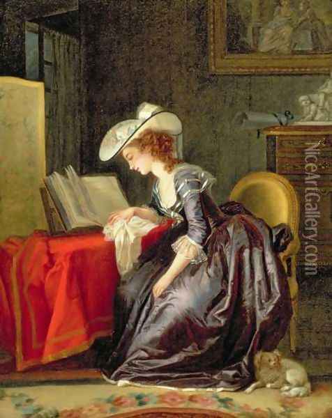 Woman Reading a Book Oil Painting - Jean-Frederic Schall