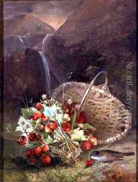 Bunch of Wild Strawberries by a Basket Oil Painting - A. de Brus