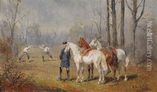 Das Duell Oil Painting - Alexander Ritter Von Bensa
