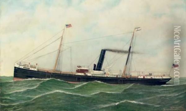 The Clyde Steam Ship Company, Navahoe Outward-bound For New York Oil Painting - Antonio Nicolo Gasparo Jacobsen