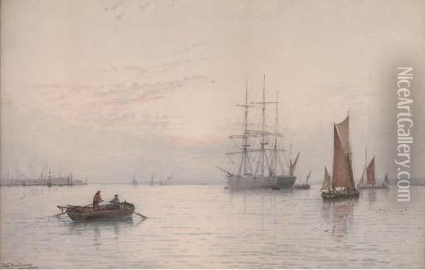Morning: Rowing Out To The Fishing Fleet Oil Painting - George Stanfield Walters