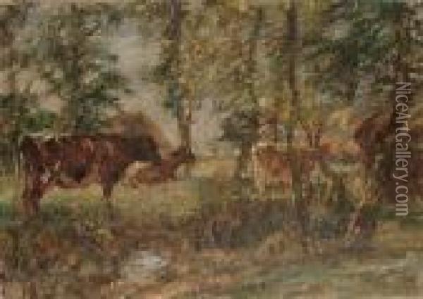 Cattle In A Clearing Oil Painting - William Mark Fisher