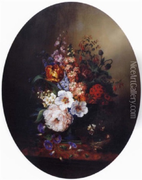 Nid Et Fleurs Sur Un Entablement Oil Painting - Ange Louis Guillaume Lesourd-Beauregard