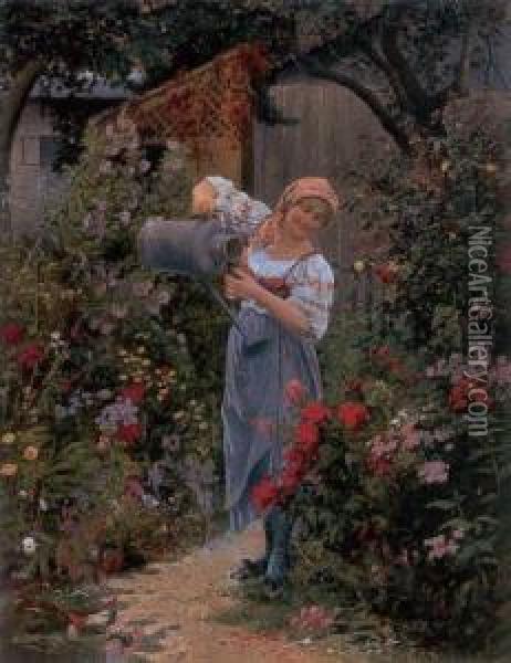Garden In Full Bloom Oil Painting - Johann Hamza