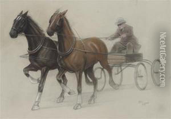 Trotting Horses On A Lightweight Fly Oil Painting - Cecil Charles Aldin