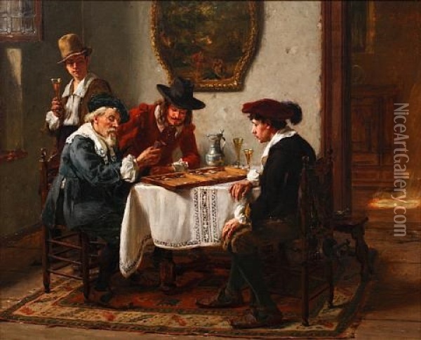 The Backgammon Game Oil Painting - Albert Friedrich Schroeder