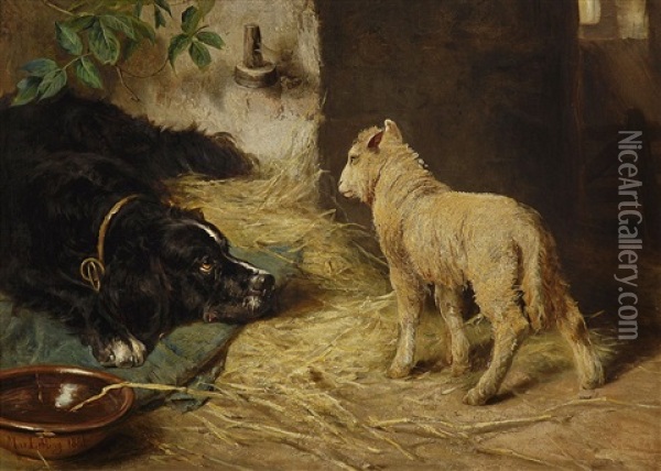 Wachhund Und Lamm Oil Painting - Max Ludwig Lebling