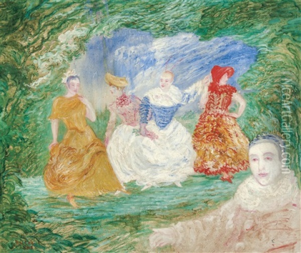 Les Ballerines (1908) Oil Painting - James Ensor