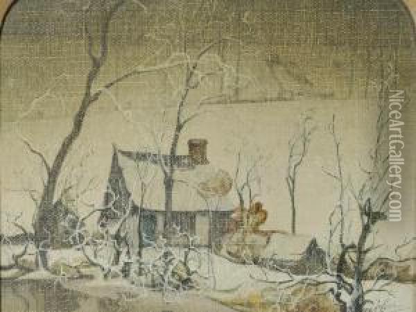 Cottage In Winter Oil Painting - Valerius De Saedeleer
