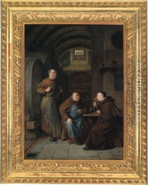 Die Klosterbruder Bei Der Weinprobe Bei Der Verkostung Oil Painting - Eduard von Gruetzner