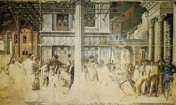 Martyrdom of St. Christopher and the Transport of his Body (Martiro e trasporto del corpo di san Cristoforo) Oil Painting - Andrea Mantegna