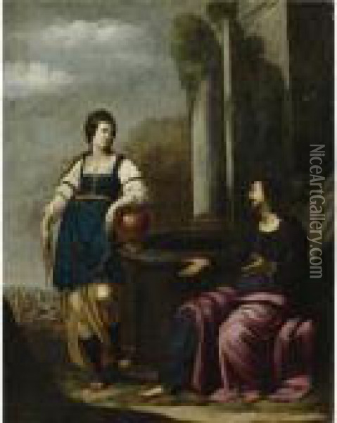 Christ And The Woman Of Samaria Oil Painting - Domenico Fiasella
