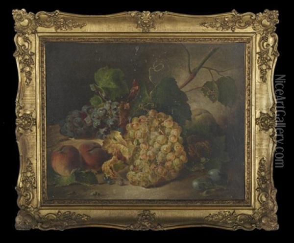 Still Life With Grapes And Peaches Oil Painting - Francesco Malacrea