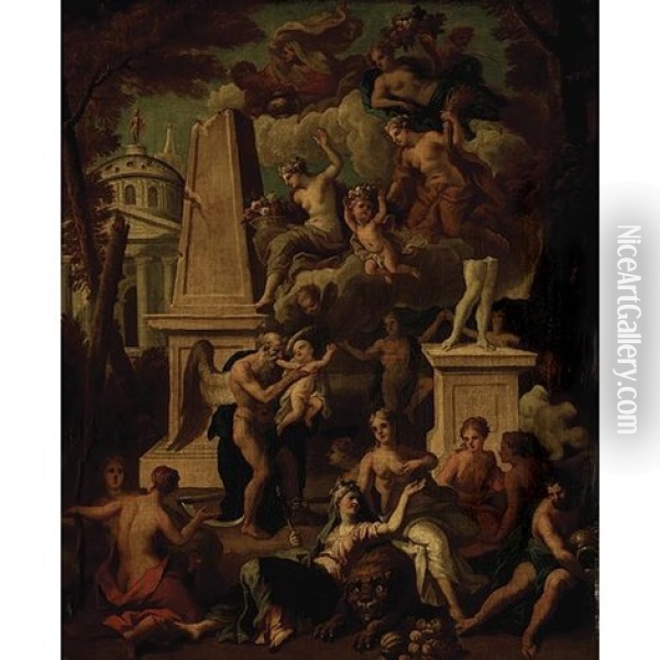 An Allegorical Scene With Figures By Classical Ruins Oil Painting - Noel Nicolas Coypel