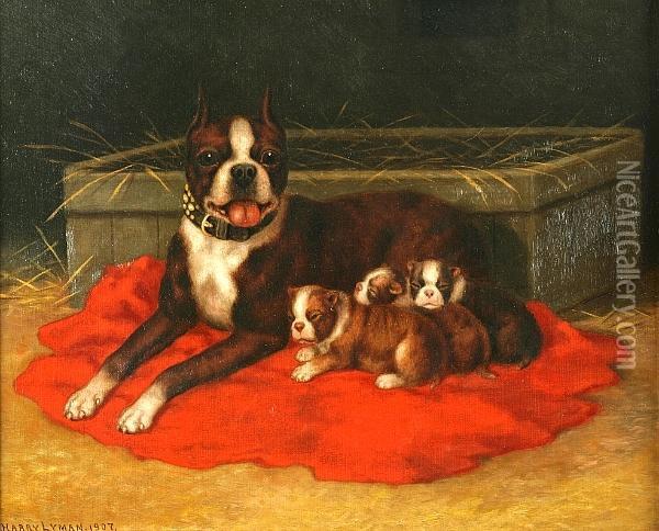Proud Mother And Her Pups Oil Painting - Harry Lyman