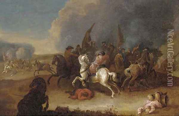A cavalry skirmish 2 Oil Painting - Philips Wouwerman