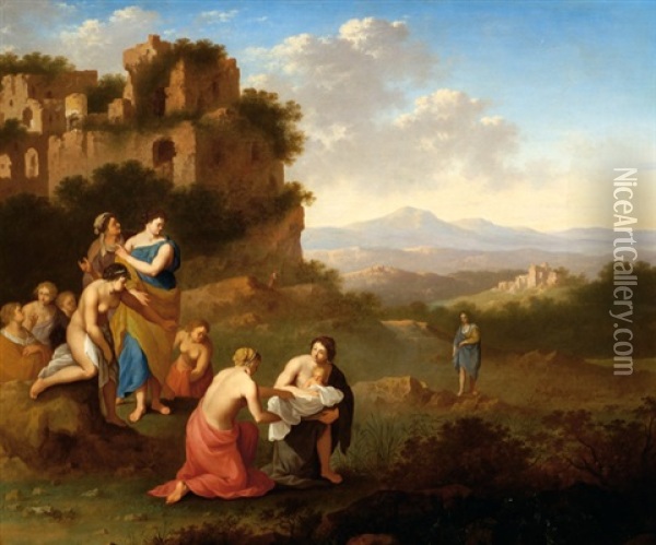 Moses Found By The Daughter Of The Pharaoh Oil Painting - Johan van Haensbergen