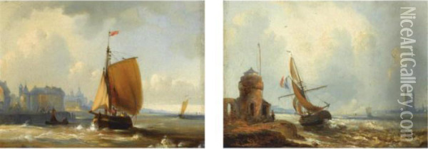A Sailingvessel Along The Coast Oil Painting - Theodore Gudin