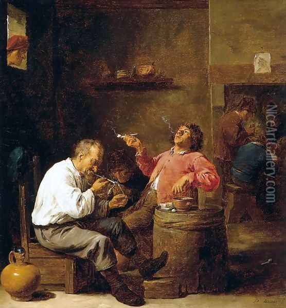 Smokers in an Interior Oil Painting - David The Younger Teniers