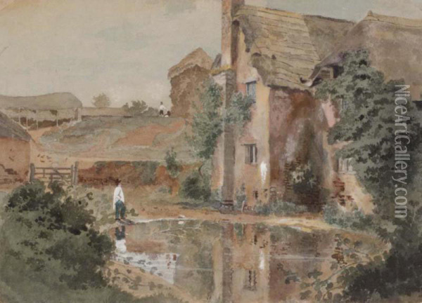 The Farmyard Pond Oil Painting - George Robert Lewis