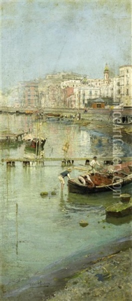 Neapel. Blick Vom Hafen Auf Die Stadt Mit Dem Capodimonte Oil Painting - Attilio Pratella
