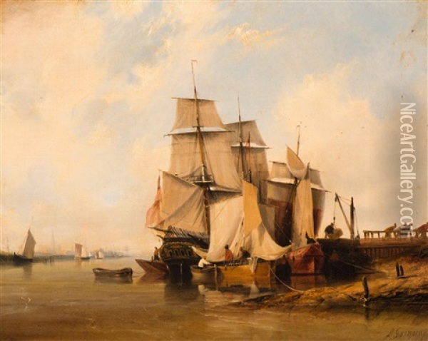 The Unloading Of Ships In The Inner Harbour Oil Painting - Ambroise Louis Garneray