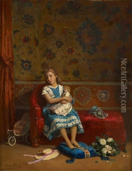 Jeune Fille Et Sa Poupee Oil Painting - Franz Meerts