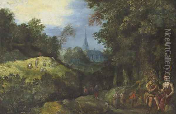 Figures in a wooded landscape Oil Painting - Jan The Elder Brueghel