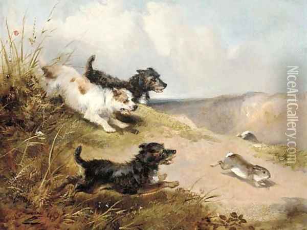 Terriers rabbiting Oil Painting - William Morris