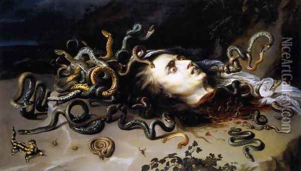 The Head of Medusa c. 1617 Oil Painting - Peter Paul Rubens