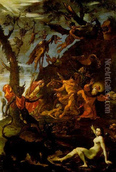 La Tentation De Saint Antoine Oil Painting - Giuseppe Maria Mitelli